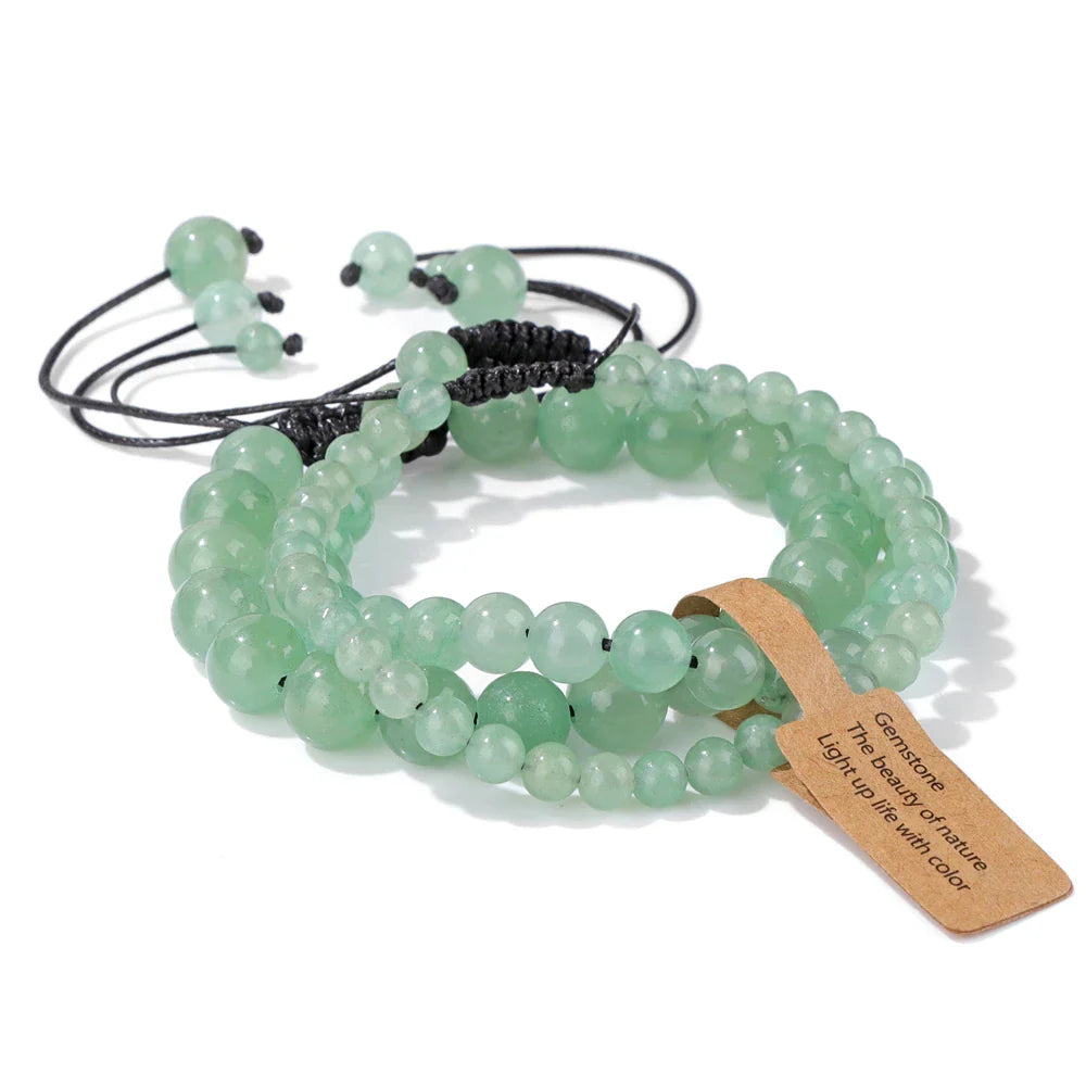 4/6/8MM Rose Pink Quartzs Braided Bracelets Set Striped Agates Cat Eye Green Aventurine Tiger Eye Stone Bracelets For Women Men