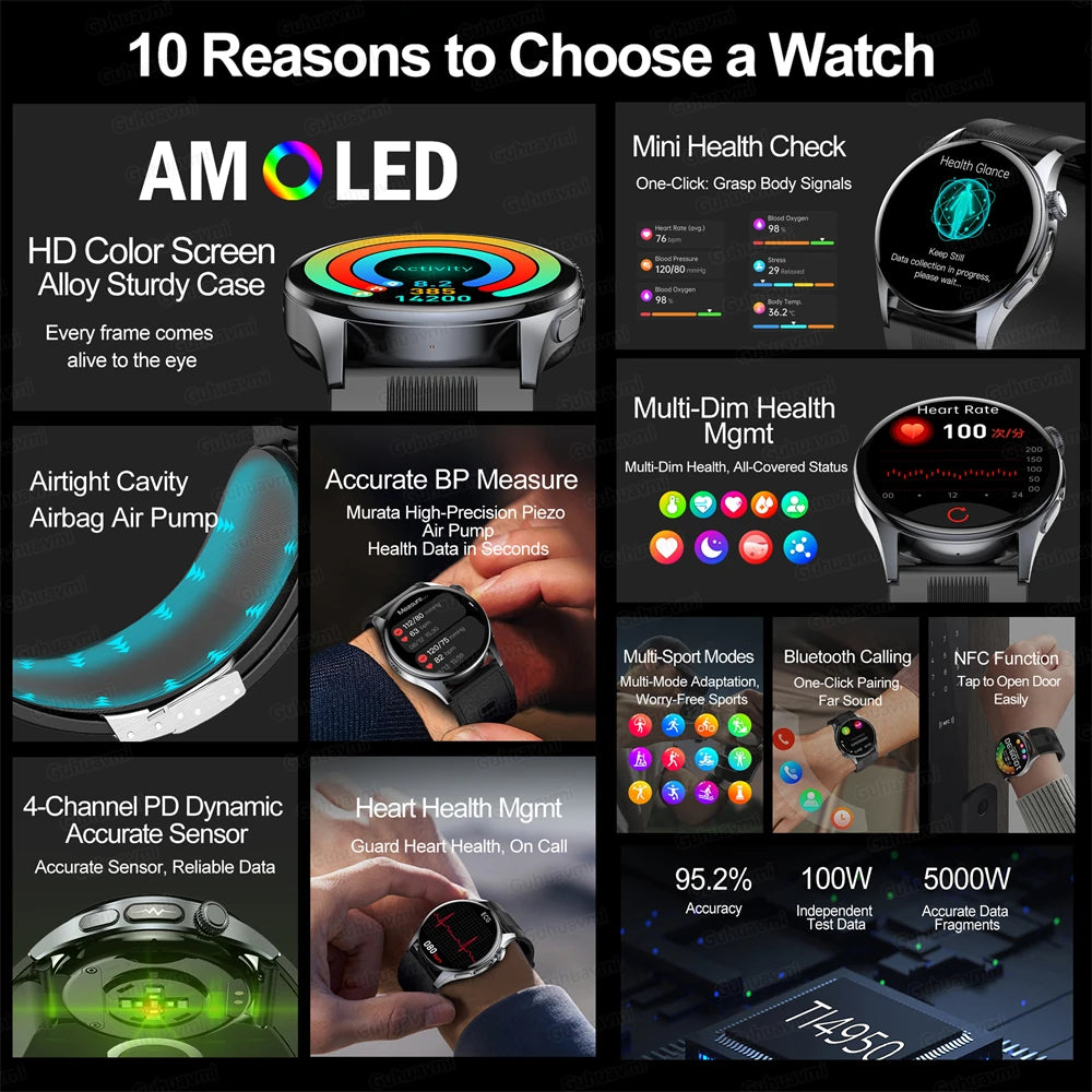 Smartwatch  AMOLED Screen Call ECG Sport Watchs