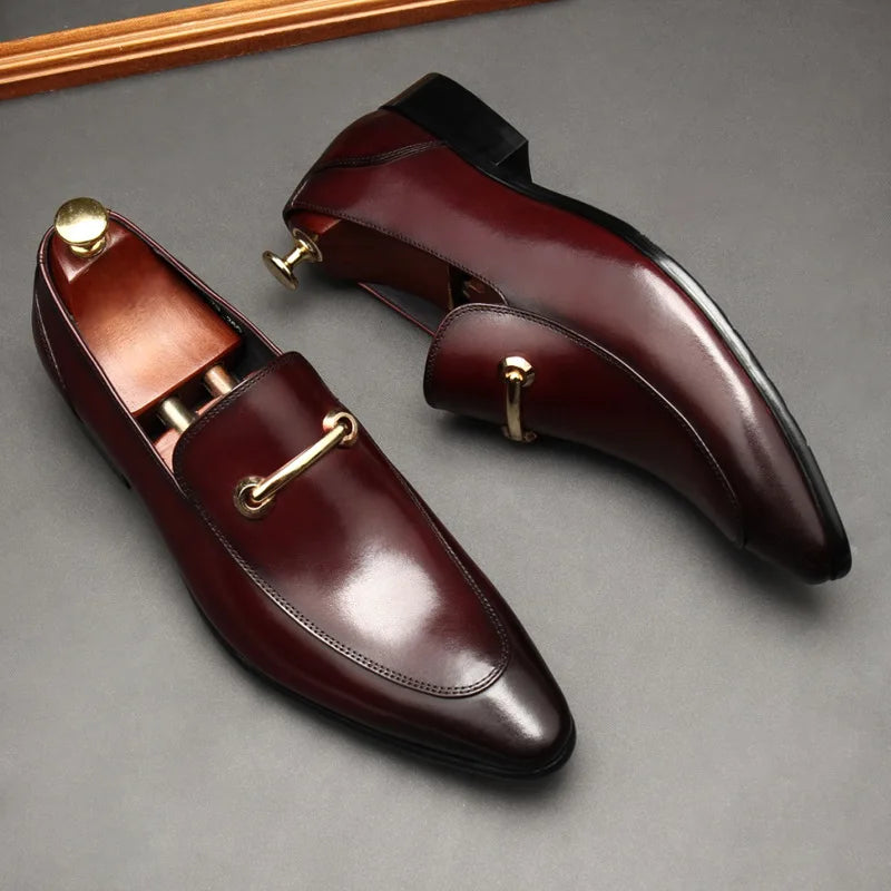 HKDQ Men's Loafers Genuine Leather Spring Formal Shoes Black Brown Slip On Men Dress Shoe Wedding Party Office Casual Shoe Men