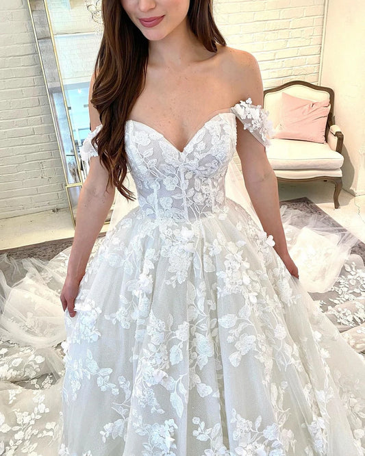 Wedding Dresses For Women Off the Shoulder Sweetheart Lace Appliques