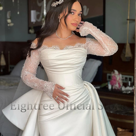 Wedding Dresses Formal Off The Shoulder Long Sleeve Bridal Dress Boho