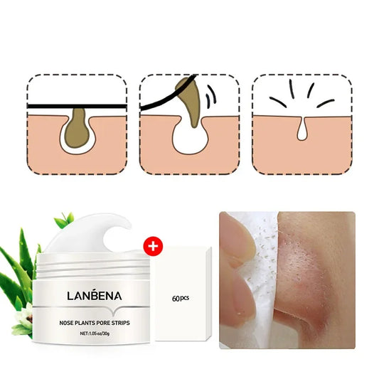 White Nose Mask and 60pcs Cleanses Skin Remove Blackheads Aloe Vera Extract Deeply Cleaning Hydrating Shrinks Pores