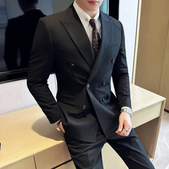 British Style Double Breasted Design Men's Suit Formal Business Slim Fit Casual Suits