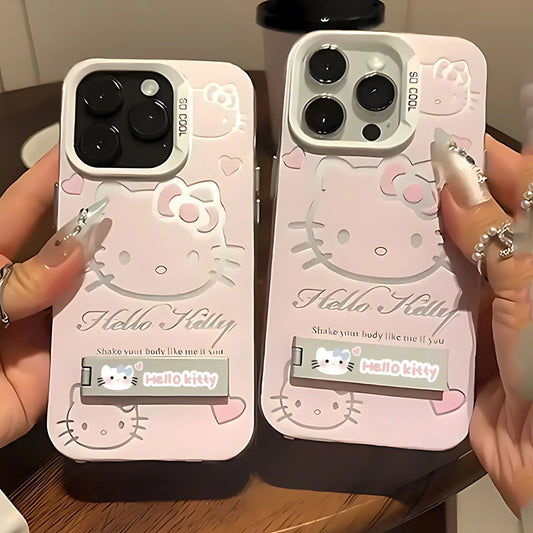 Pink Hello Kitty With Bracket Phone Case For iPhone 16 15 14 13 12 11 Pro Max X XR XSMAX 8 7 Plus Shockproof with Holder