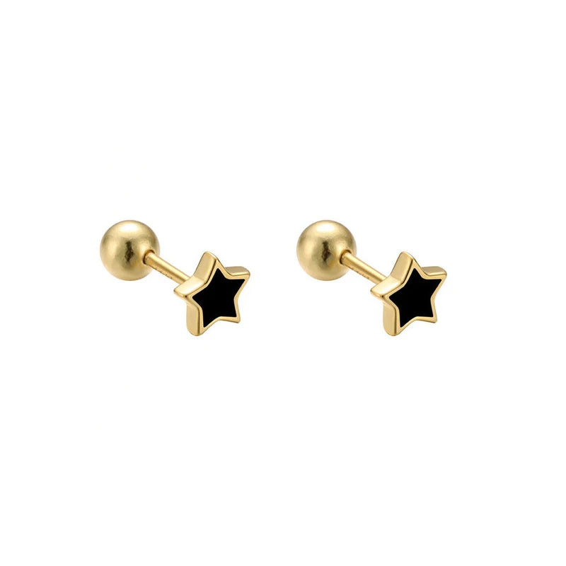 WANTME 925 Sterling Silver Fashion Simple Golden Flower Beads Small Stud Earrings for Women Teen Piercing Jewelry Accessories
