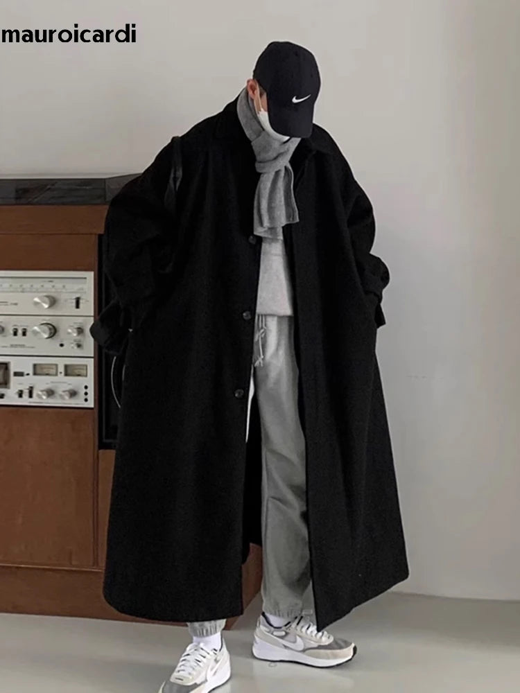 Autumn Winter Long Warm Grey Black Slouchy Woolen Coat