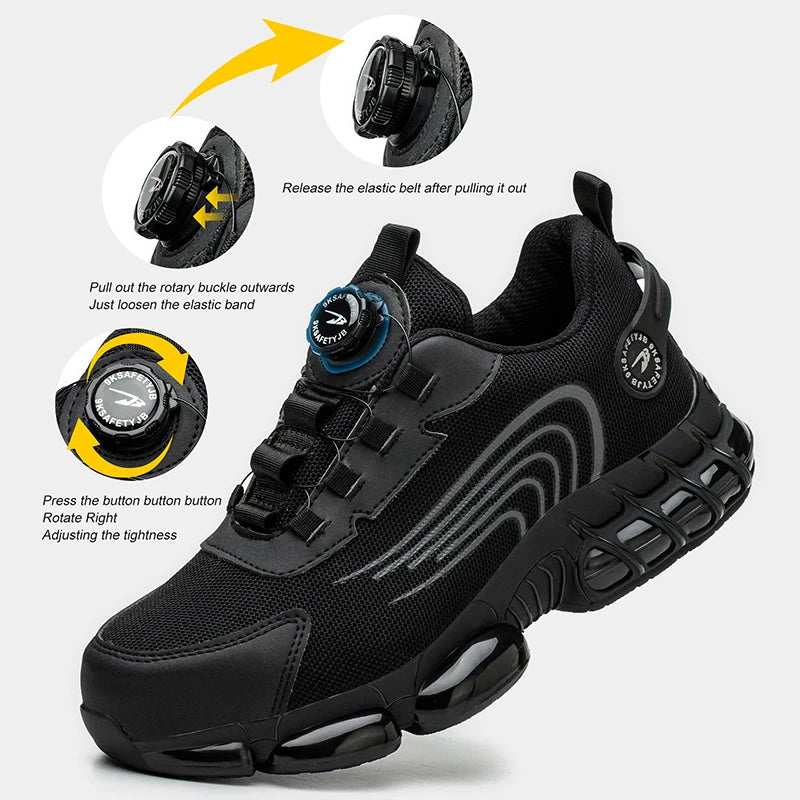 Rotating Button Unisex Safety Shoes Men For Work Sneakers Shoes Puncture-Proof Protective Women Shoes Steel Toe Work footwear