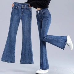 Womens Jeans Blue Flare Trousers High Waist Shot Pants for Women