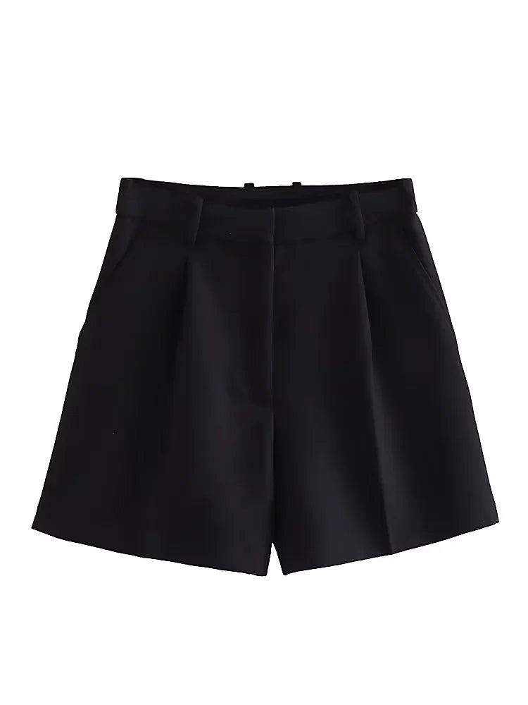 HXAO Female Shorts Black Pink Shorts Woman Summer 2024 Pleated Baggy White Shorts For Women Casual High Waist Short Pants