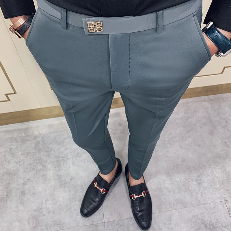 Mens Casual Slim Fit Dress Pants Streetwear Suit Pants Men High Quality Office Pants