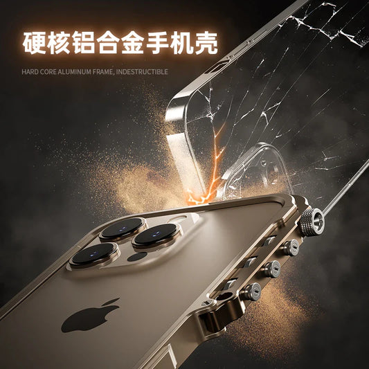 Armored Metal Frame Phone Case for iPhone 16 15 17 Pro Max Plus 17promax Anti Drop and Aluminum Alloy Frame Phone Case