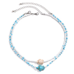 Layered Small Seed Beads Chains with Starfish Turtle Choker Necklace for Women