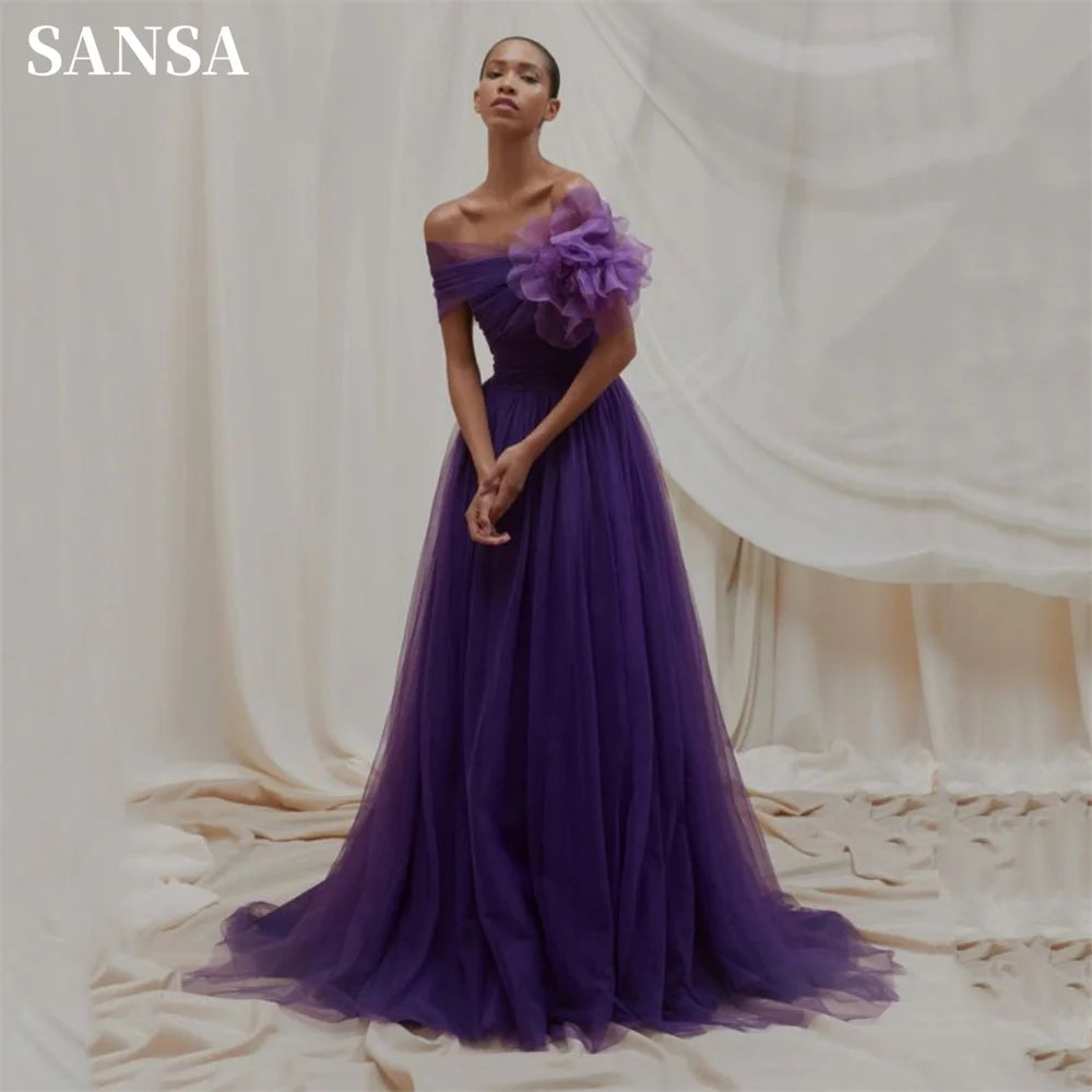 Homecoming Dresses: A-line Purple Elegant Short Sleeve Prom Dress