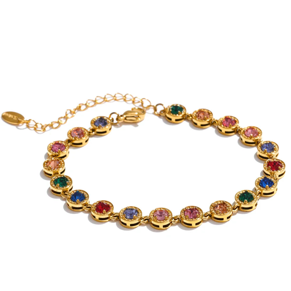 Yhpup Popular Shiny Cubic Zirconia Chain Luxury Necklace Bracelet Bangle Gold Color Platinum Plated Temperament Jewelry New