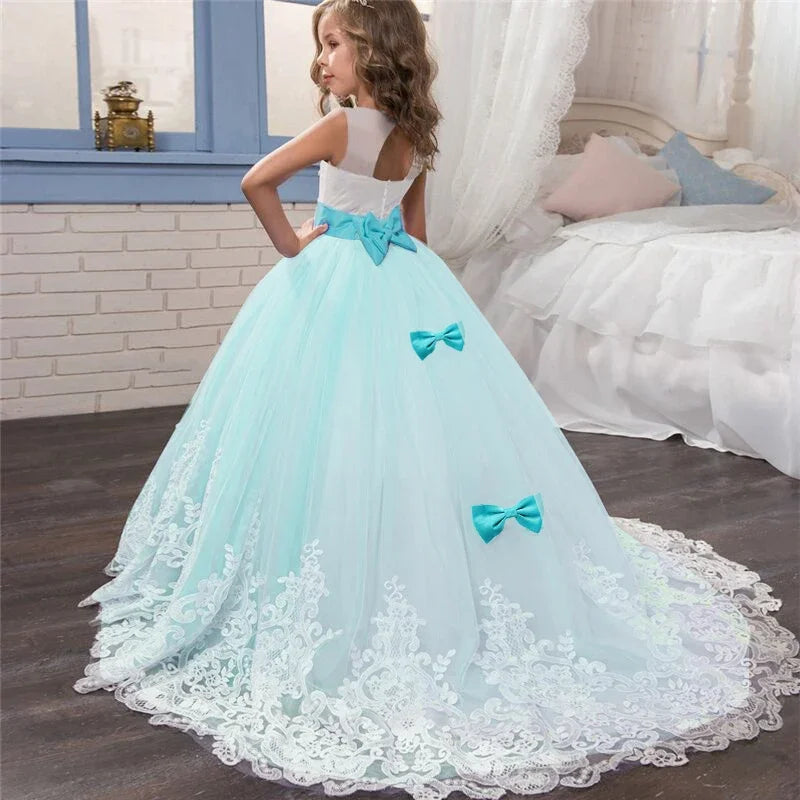 Girls Formal Dress Long Bridesmaid Kids Dress For Girls Teen Children Princess Party Wedding Gown Evening Lace Ceremony Vestidos