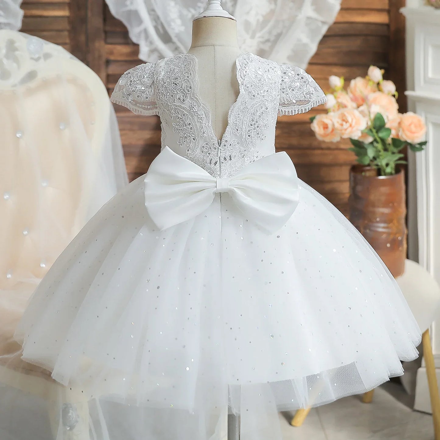 12M Baby Girl Baptism Princess Gown Infant One Year Birthday Party Clothes Eid Embroidery Sequin Flower Girl Wedding Dresses
