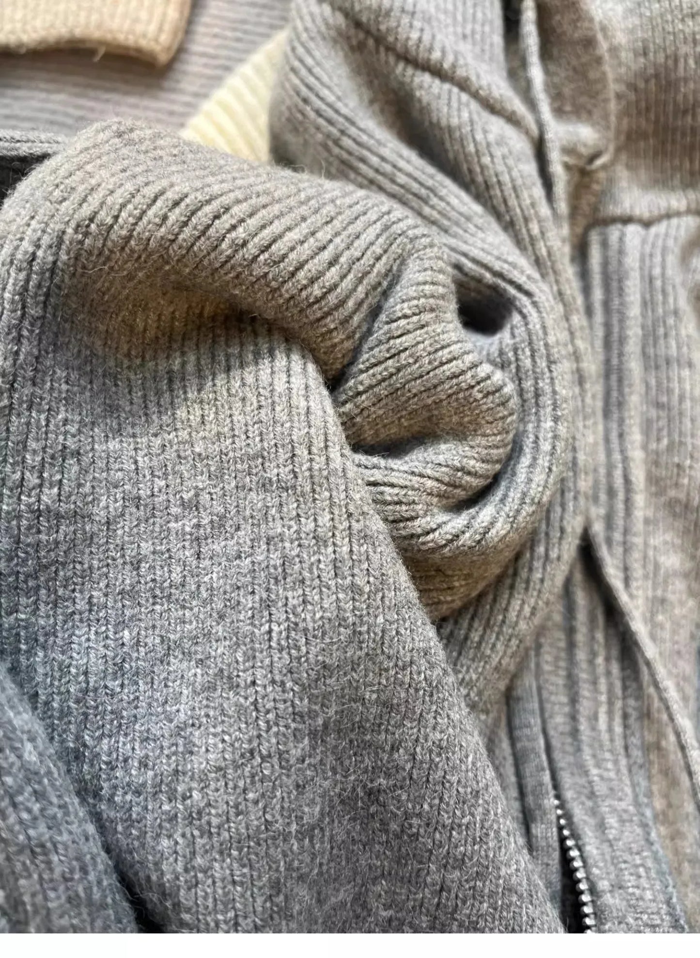 Gray Hooded Sweater Coat Women Spring Autumn Double Zipper Long Sleeve