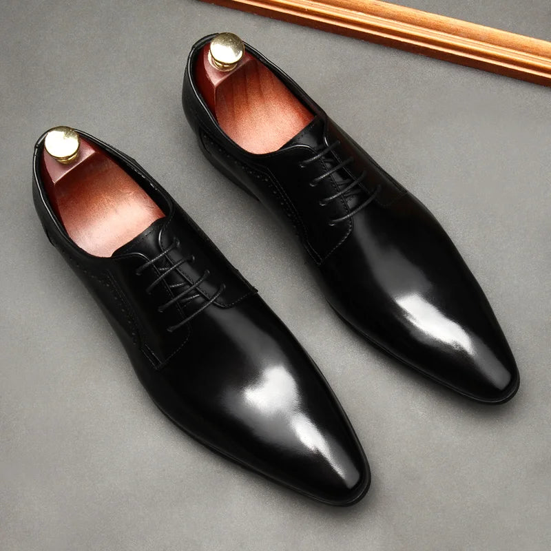 HKDQ Classic Formal Shoes Men Fashion Lace Up Genuine Leather Pointed Toe oxford Dress Shoes Italian Handmade Men's Office Shoes