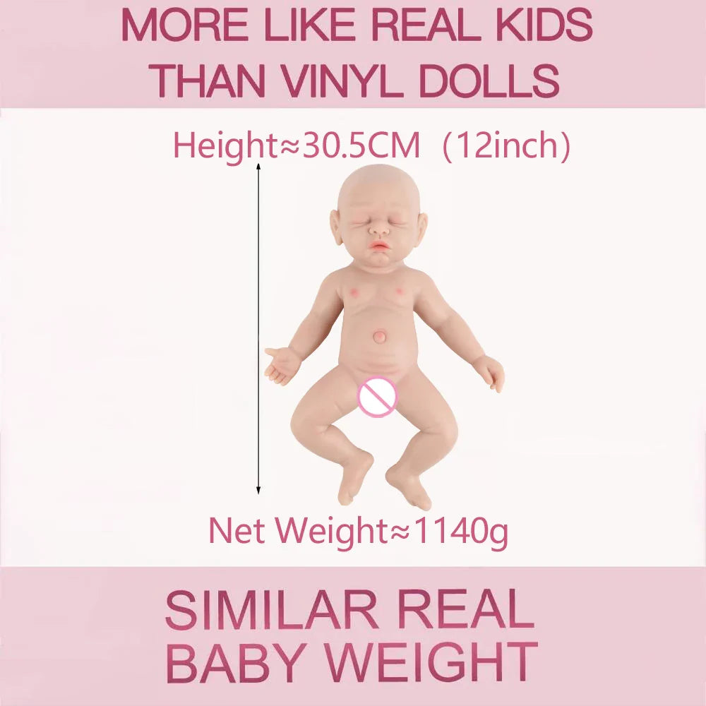 IVITA 12" Full Body Silicone Reborn Baby Doll Realistic Silicone Girl Preemie Lifelike Doll for Anti-Stress Children Toys Dolls