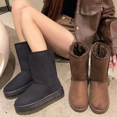 Women Leather Warm Snow Boots Causal Plush Fluffy Anti-cold Zipper Boots