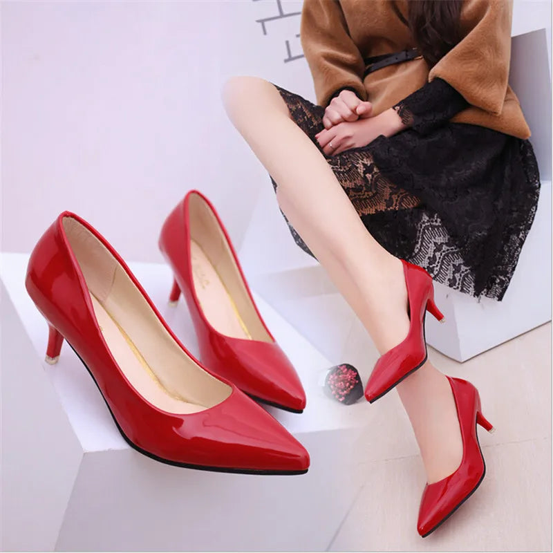 Shoes Ladies Pumps Medium Heel Nude Sexy High Heels Weeding Shoes Women Office Work White Pumps Party Shoes