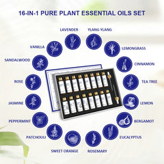 16 PCS 10ML Essential Oils Set,  Pure Lavender,Eucalyptus,Vanilla, Jasmine,Mint,Rose Oil for Diffuser,Humidifier, Candles