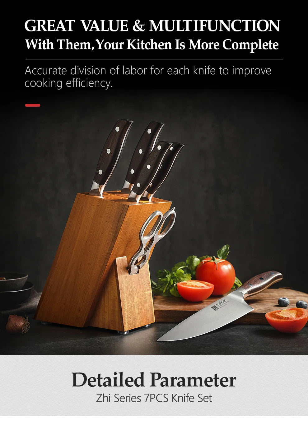 Professional Full 7 PCS Knife Set German 1.4116 Stainless Steel Kitchen Knives Sets