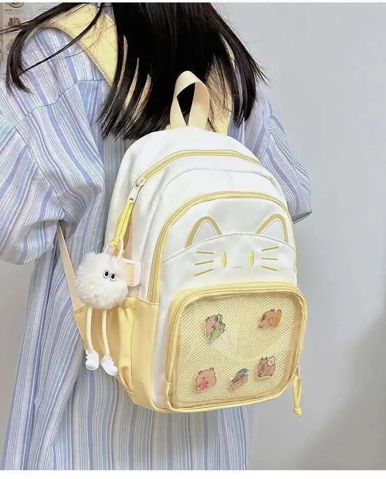Y2K Cute Cat Ita Backpacks Large Capacity Knapsack Casual Girl Transparent DIY Display Rucksack Cartoon Trendy Travel Schoolbags