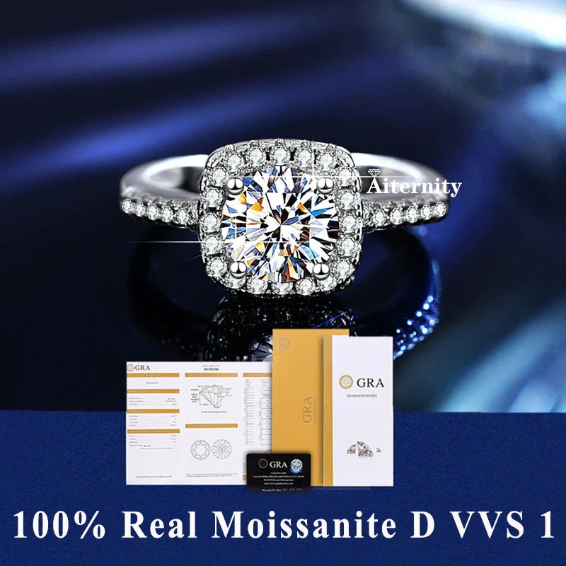 NEW 100% Real Moissanite Ring D VVS1 Pass Diamond Test Pen Adjustable Size S925 Sliver GRA Certificate Wedding Rings for Women