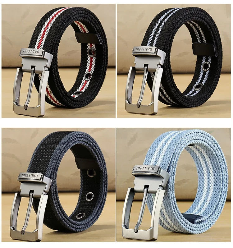 Men's Fabric Belt Canvas Belt for Drilled Webbing Casual Fashion Men's Trousers Belts Jeans Male Waist Belt Striped Strap HB072