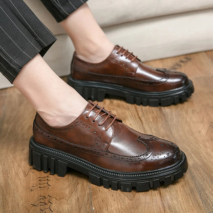 Luxury Wedding Brogue Dress Thick Sole Men Brand Leather Office Business Spring Autumn Designer Male Footwear Formal Party Shoes