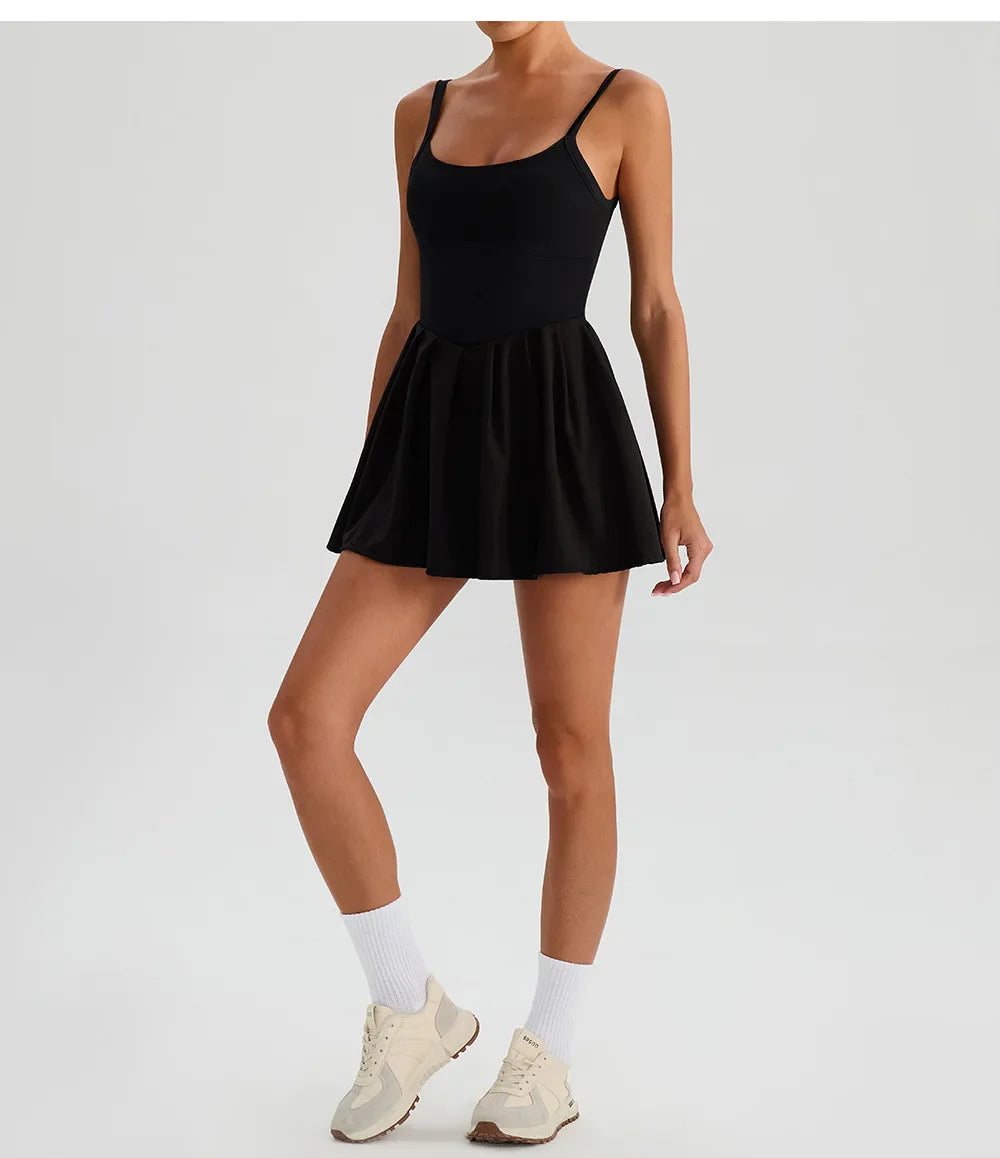 Hearuisavy Women's Summer Sleeveless Sports Dress Breathable Tennis Dress One-Piece Mini Skirt Golf Skirts Jumpsuit With Pockets
