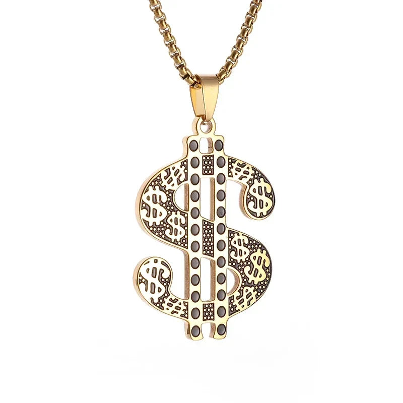 Stainless Steel 100 Dollar Bill Pendant Necklace for Men Women Fashion Lucky Wealth Jewelry Exquisite Gift