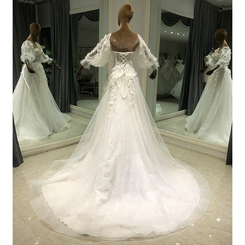 Detachable Sleeve Bride A-Line Wedding Dress