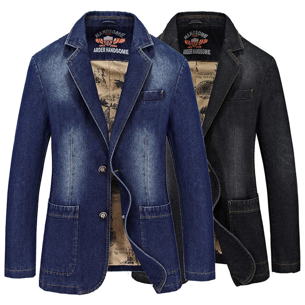 Denim Blazer Mens Jeans Jacket Autumn Slim Fit Coat Winter Windbreaker Cowboy Tops