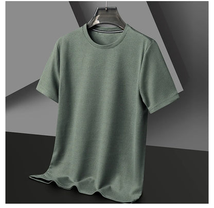 Men's New Summer Waffle round Neck Short Sleeve T-Shirt Comfortable Breathable Short-Sleeved Top for Casual Wear