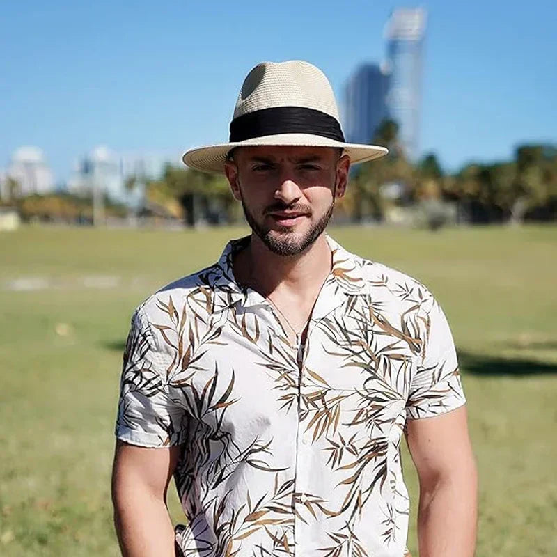 Big Size XL 63cm Travel Panama Jazz Straw Hat Summer Sun Hats for Women Men Wedding  Wide Brim Fedora Straw Beach Hat UV UPF 50+
