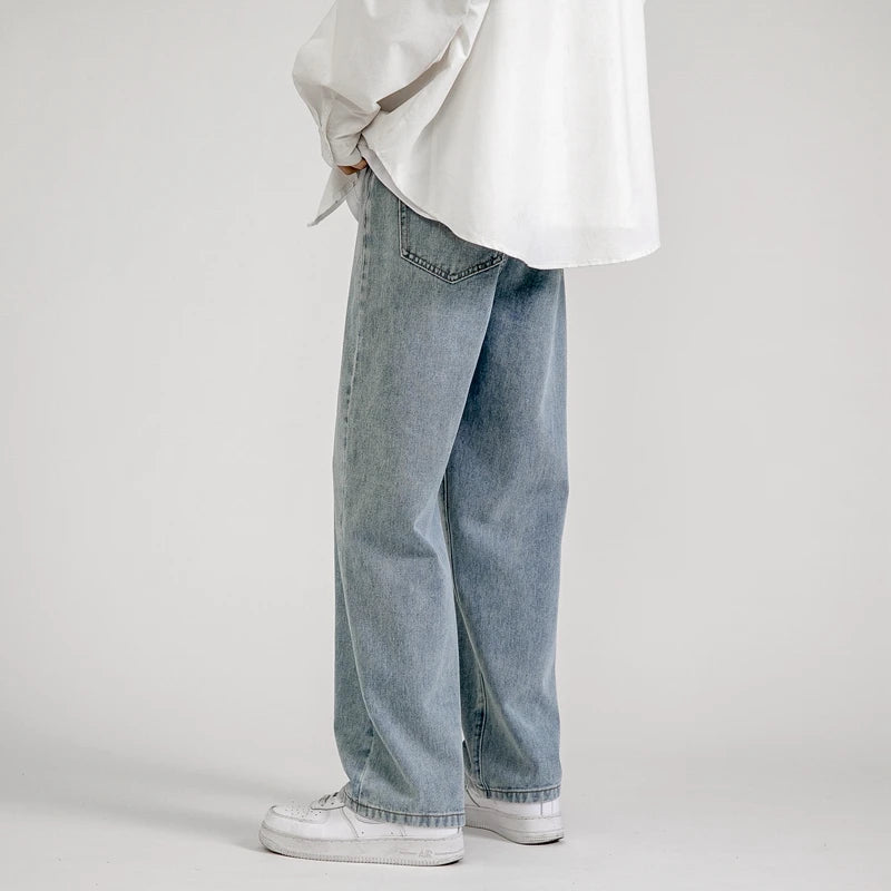 Korean Fashion Men's Baggy Jeans Classic Unisex Man Straight Denim Wide-leg Pants
