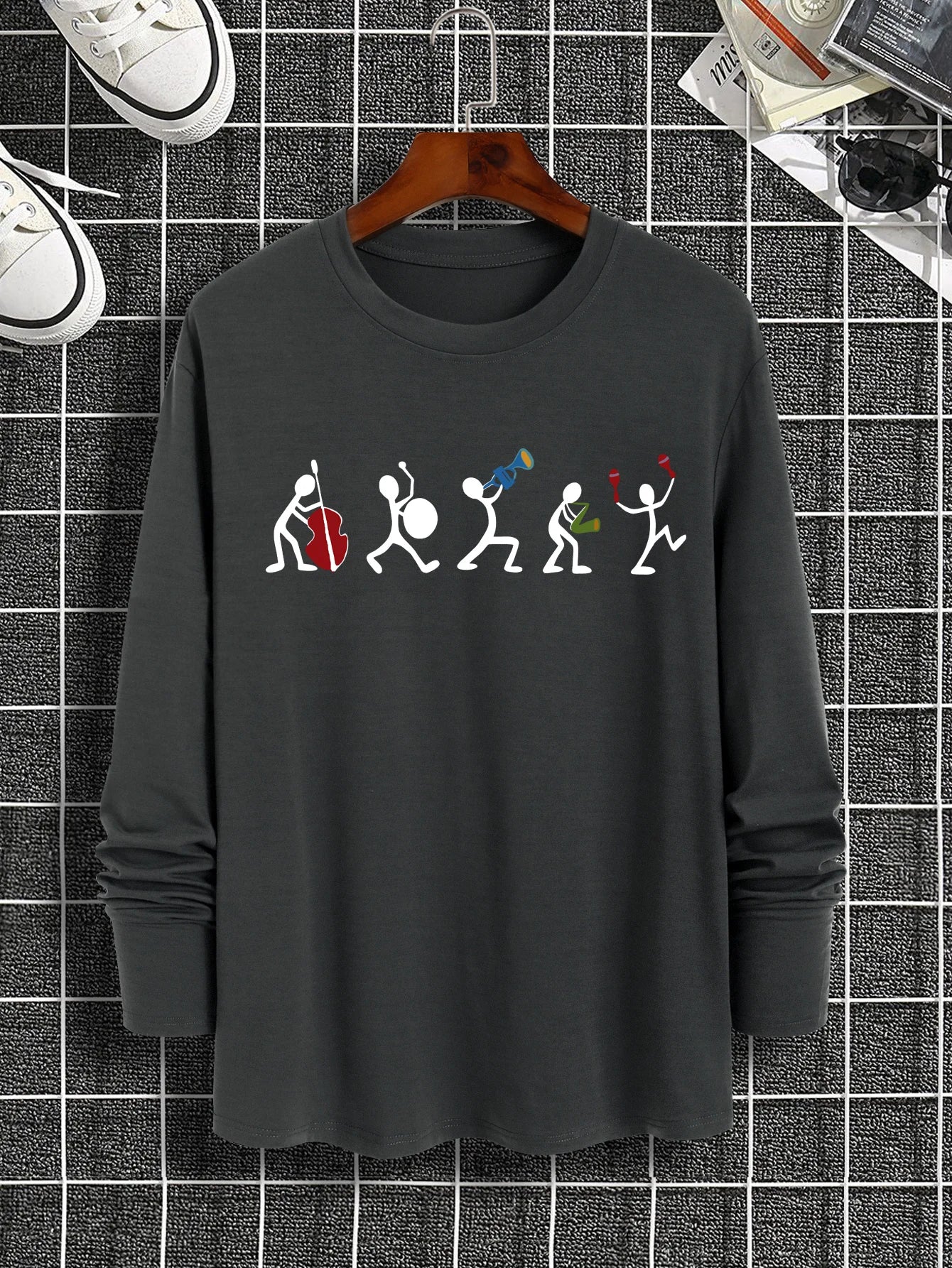 Trendy new long-sleeved t-shirt men's simple printed round neck T-shirt trend versatile casual tops men's T-shirt