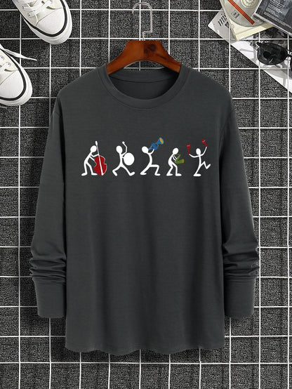 Trendy new long-sleeved t-shirt men's simple printed round neck T-shirt trend versatile casual tops men's T-shirt