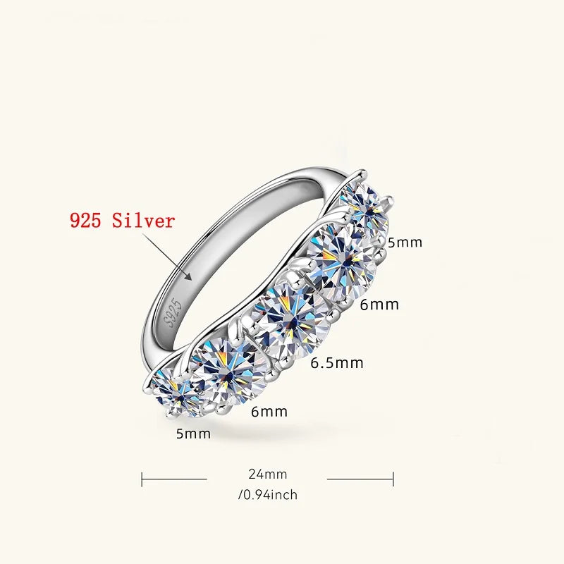 Rings for Women 5 Stones Sparkling Diamond Wedding Band