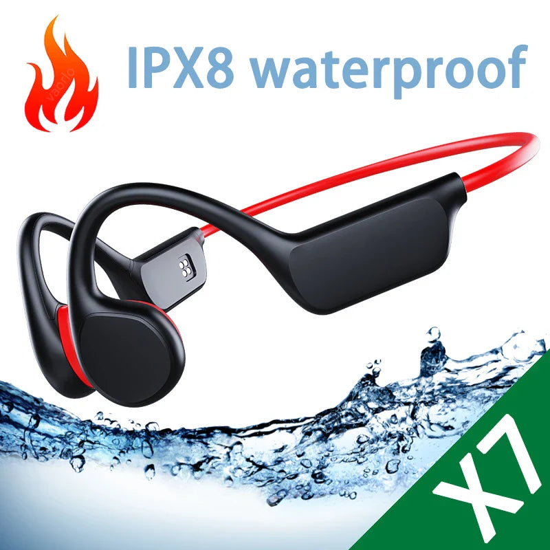 New X7 True Bone Conduction Headset Bluetooth 5.4 IPX8 Depth Waterproof Built-in Mic MP3 32GB Memory Player For Swimming Diving