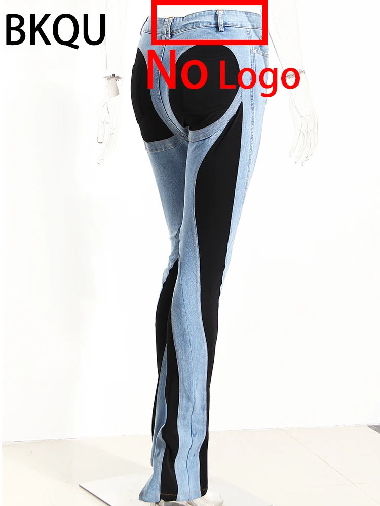 Elastic Skinny Pencil Jeans Women Y2K High Waisted Contract Color