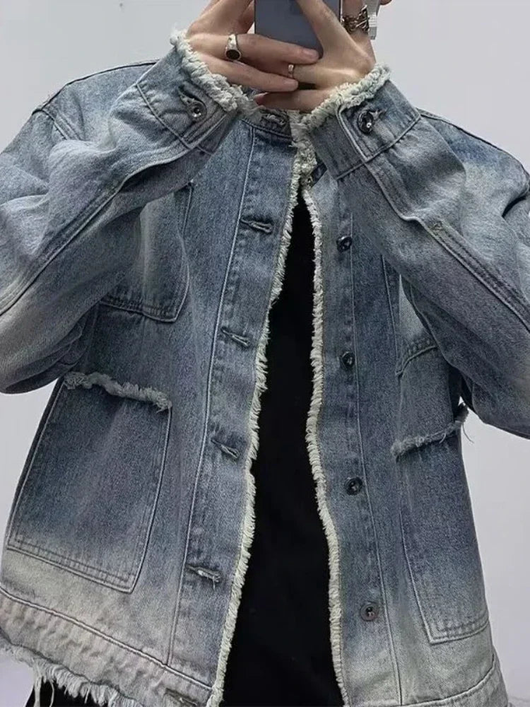 Men's Denim Jacket Wide Sleeves Male Jean Coats Designer Autumn
