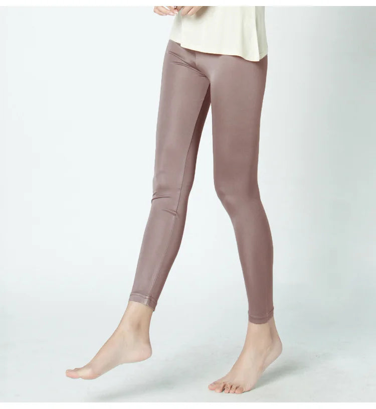 Women Silk Leggings Solid Slim Ankle-length Tights Anti Emptied Bottoming