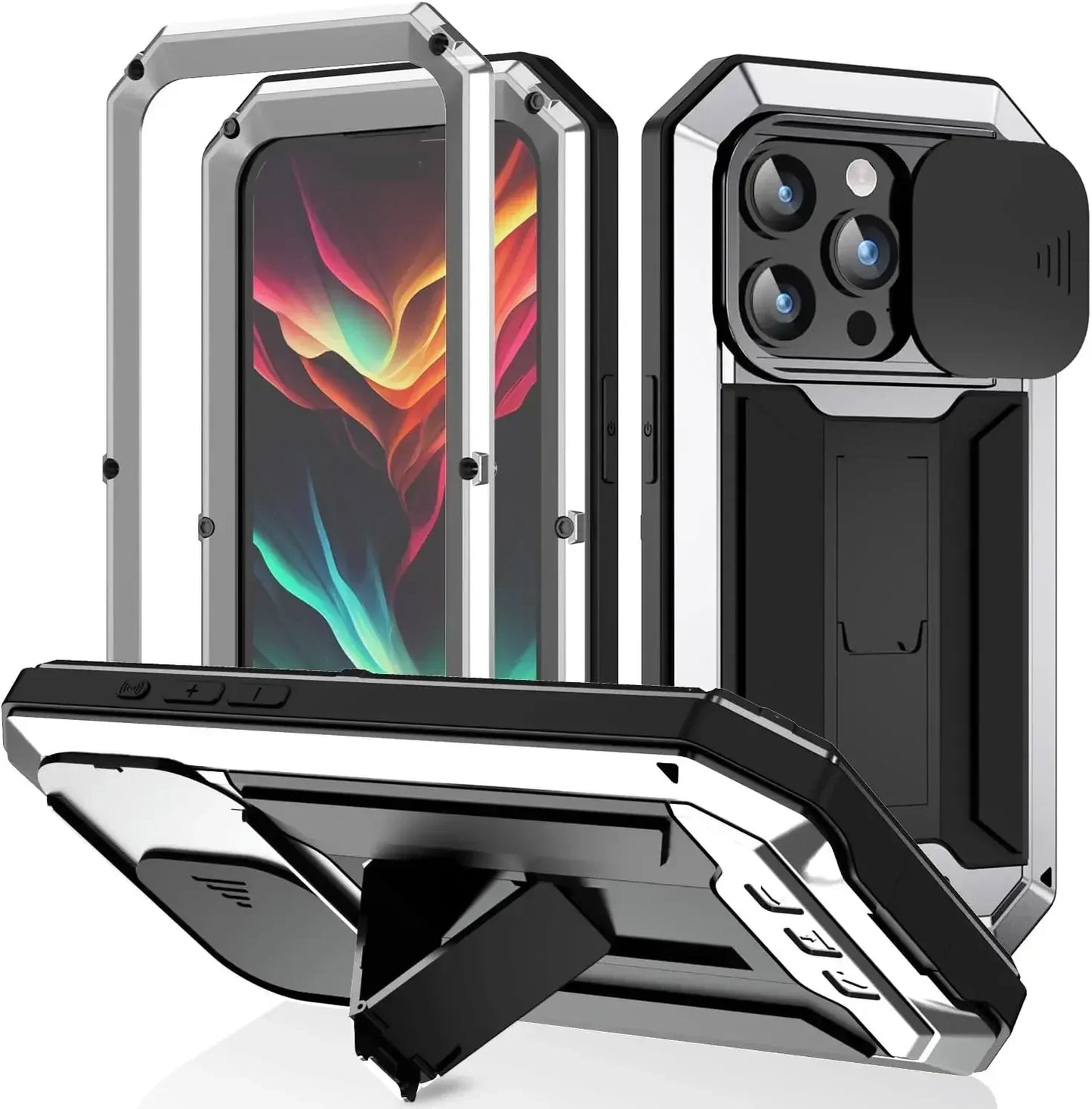Heavy Duty Rugged Metal Case for iPhone, Case for iPhone 17 16 15 14, 13 Pro Max, Screw Military Shockproof Cover with Screen Ca