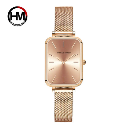 Square Women Stainless Steel Mesh Strap Watch Fashion Japanese Movement Rose Gold Simple Leisure Fashion Hannah Martin Watches