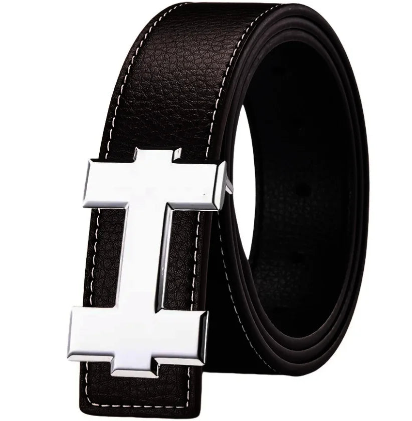 3.3cm Fashion Casual Belt with Silver Smooth Buckle, Designer men belt High-Quality, Unisex Fit, Perfect for Jeans Workwear