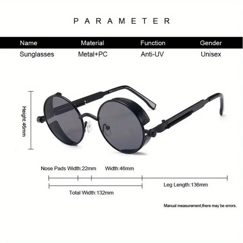 Classic Steampunk Sunglasses for Men and Women Retro Round Metal Frame Sunglasses