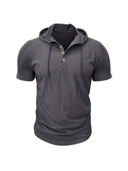 Men's Hooded Short-Sleeved Tees Summer Slim Fitness Quick Dry T-shirt Breathable Sports Tops for Male Bodybuilding